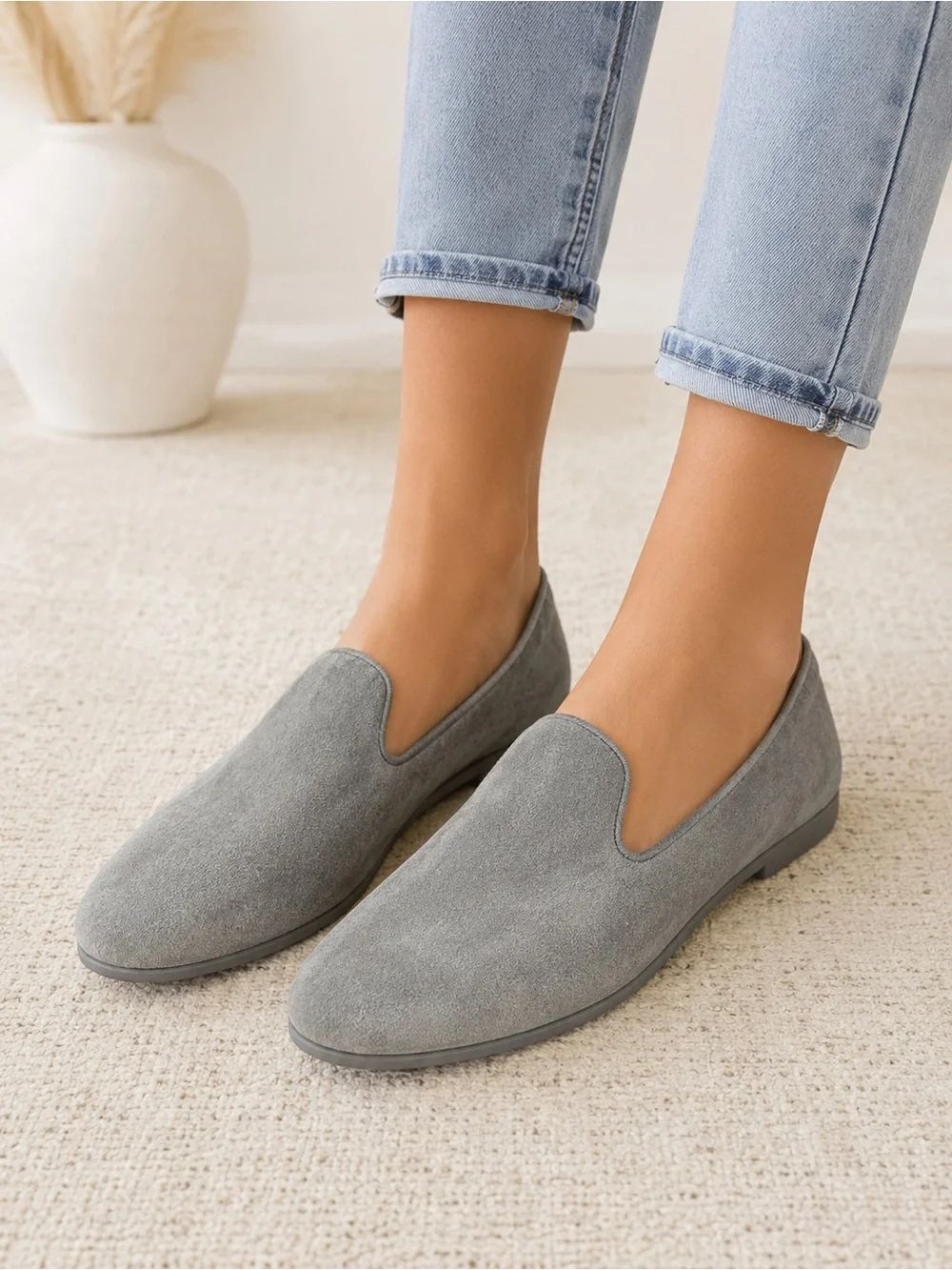 Skechers Women's Grey Suede Slip-On Loafers